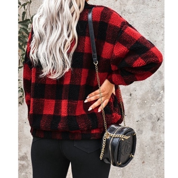 Plaid jacket fuzzy sherpa coat - Picture 13 of 13